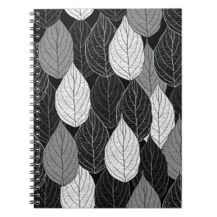 Caderno Espiral Padrão sem costura com folhas. Monocromo puxado