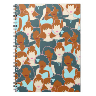Caderno Espiral Padrão sem costura com garotas negras e brancas