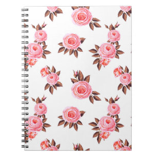 Caderno Espiral Padrão sem costura com inglês rosesbelto, preto