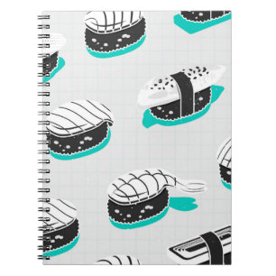 Caderno Espiral Padrão sem costura com nigiri sushi