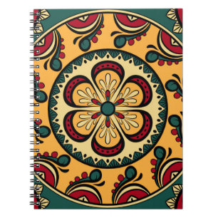 Caderno Espiral Padrão sem costura com ornamentos circulares em am