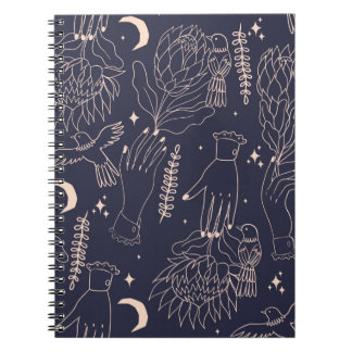 Caderno Espiral Padrão sem costura com os contornos das mãos, voar