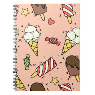 Caderno Espiral Padrão sem costura com sorvete e lábios bonitos