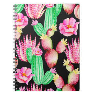 Caderno Espiral Padrão sem costura com suculentos. Cache de aquar