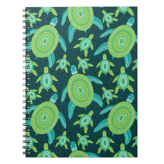 Caderno Espiral Padrão sem costura com tartarugas verdes de orname (Frente)