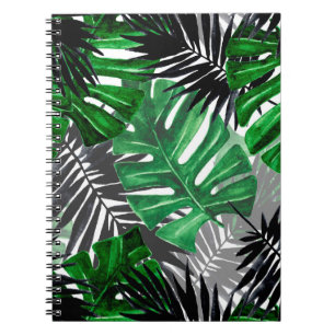 Caderno Espiral padrão sem costura das folhas e elementos tropicai