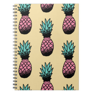 Caderno Espiral Padrão sem costura de abacaxi desenhado manualmen