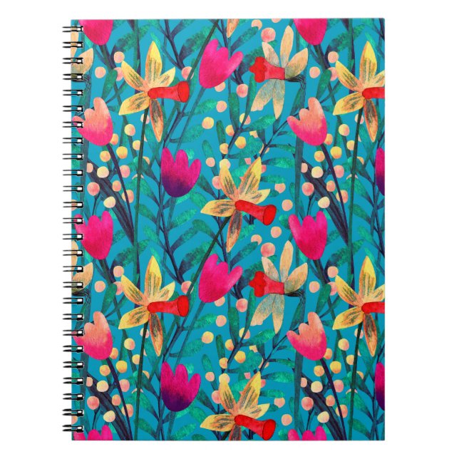 Caderno Espiral Padrão sem costura de aquarela brilhante com belo (Frente)