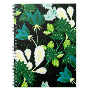 Caderno Espiral Padrão sem costura de aquarela com flores de fanta