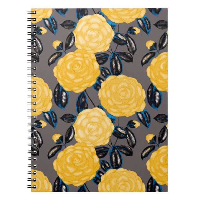 Caderno Espiral Padrão sem costura de aquarelas com flores de camé (Frente)