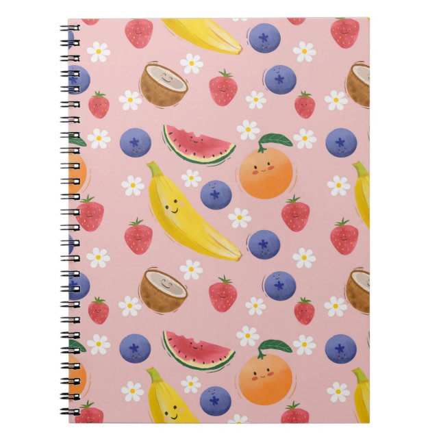 Caderno Espiral Padrão sem costura de Fruta (Frente)