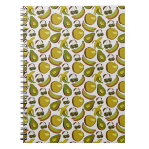 Caderno Espiral Padrão sem costura de fruta tropical amarelo e bra
