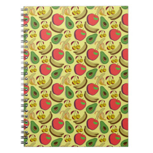 Caderno Espiral Padrão sem costura de fruta tropical colorida