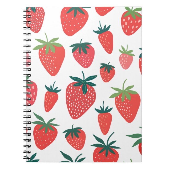 Caderno Espiral Padrão sem costura de morango (Frente)