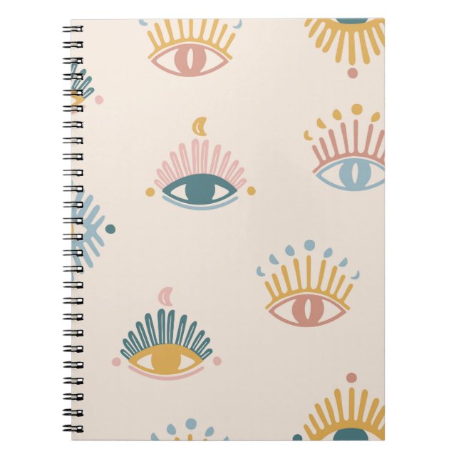 Caderno Espiral Padrão sem costura de olhos místicos,fundo místico (Frente)
