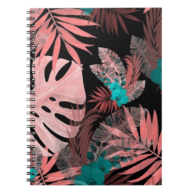 Caderno Espiral Padrão Sem Costura de Orquídea Tropical (Frente)
