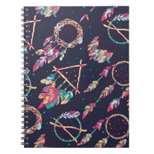 Caderno Espiral padrão sem costura de safra com captura de sonho 