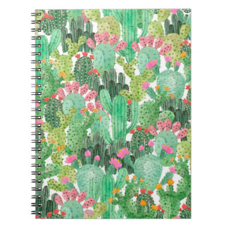Caderno Espiral Padrão sem costura do cacto do cacto de Aquarela