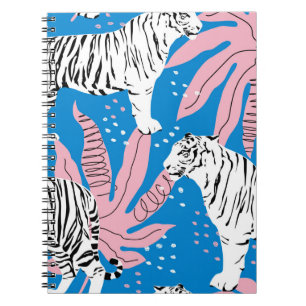 Caderno Espiral Padrão sem costura do Tigre,fundo animal selvagem