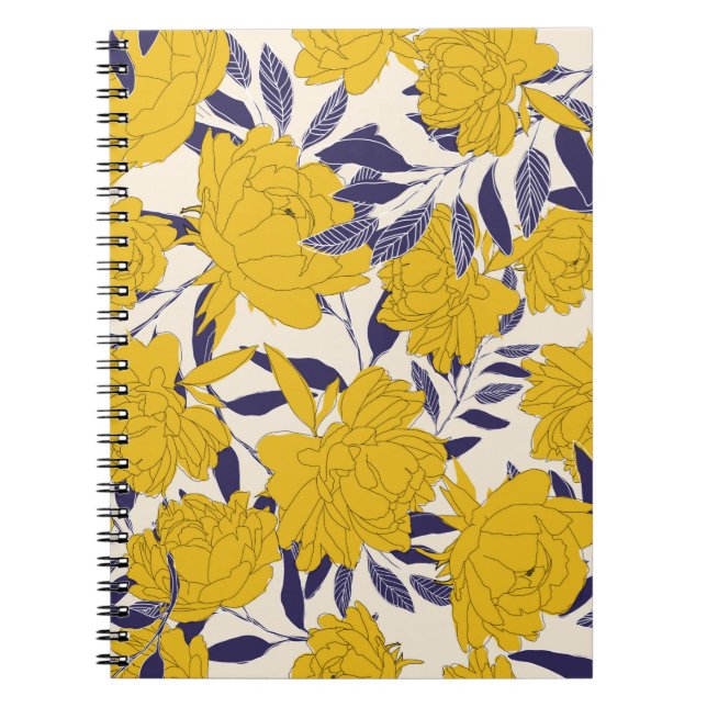Caderno Espiral padrão sem costura floral e folha (Frente)