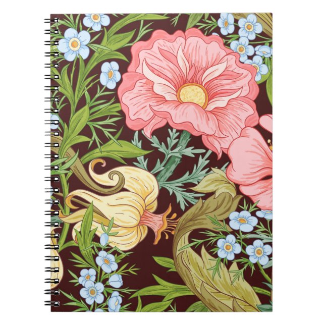 Caderno Espiral Padrão sem costura floral, fundo com arte no (Frente)