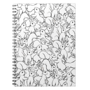 Caderno Espiral Padrão sem costura, fundo com coelhos fofos, ha