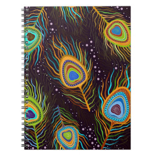 Caderno Espiral Padrão sem costura "Penas de pavão"