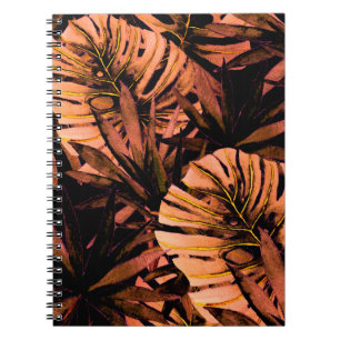 Caderno Espiral Padrão sem costura por aquarelas com folhas tropic