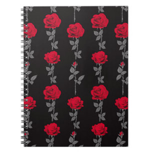 Caderno Espiral Padrão sem costura rosa vermelha de flores de abst