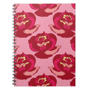 Caderno Espiral Padrão sem costura rosas burgundy dourado beleza d