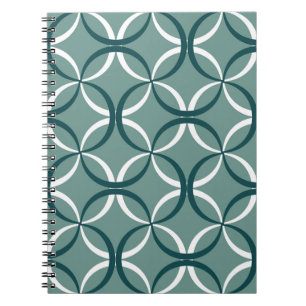 Caderno Espiral Padrão sem costura verde Linhas onduladas