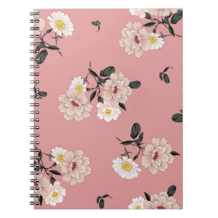 Caderno Espiral padrão sem descontinuidades da flor de vintage em 
