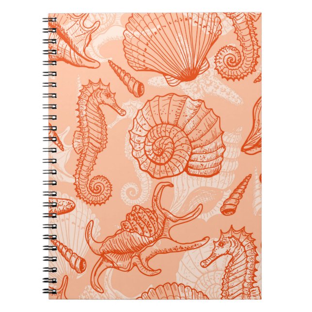 Caderno Espiral Padrão sem descontinuidades de animais marinhos (Frente)