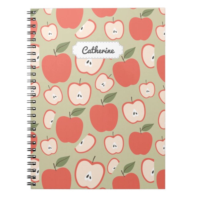 Caderno Espiral Padrão Sensível de Maçã Vermelha Personalizável (Frente)
