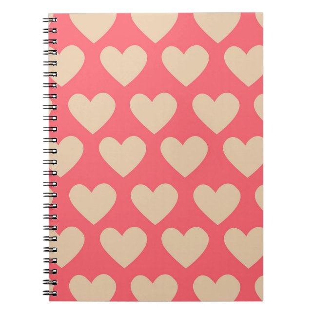 Caderno Espiral Padrão Simples Coração Vermelho bege (Frente)
