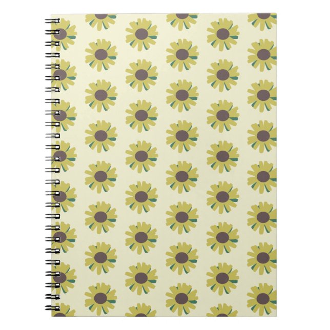 Caderno Espiral Padrão Simples De Flor Amarelo Verde Castanho-Sol (Frente)