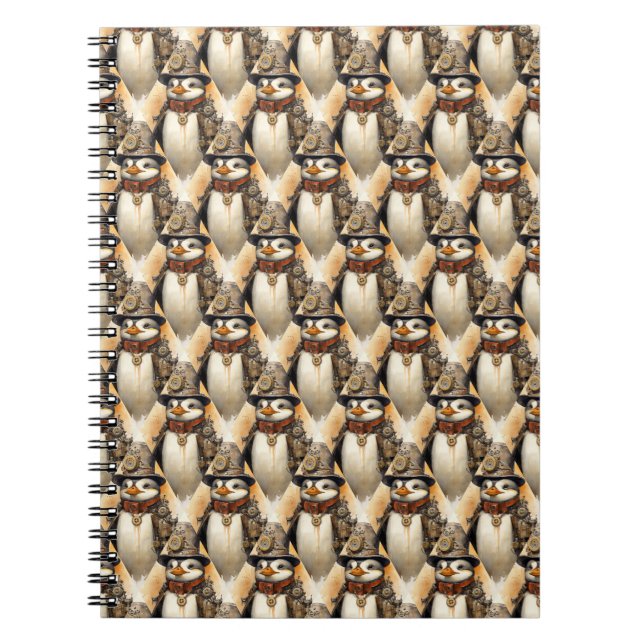 Caderno Espiral Padrão Steampunk Penguin 1 (Frente)