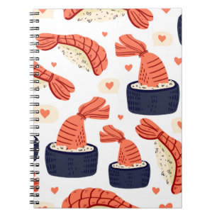 Caderno Espiral Padrão Sushi Japonês de Comida Invisível