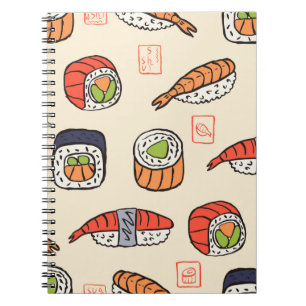 Caderno Espiral padrão sushi sem costura