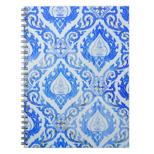 Caderno Espiral Padrão tailandês: igreja cerâmica ladeada.