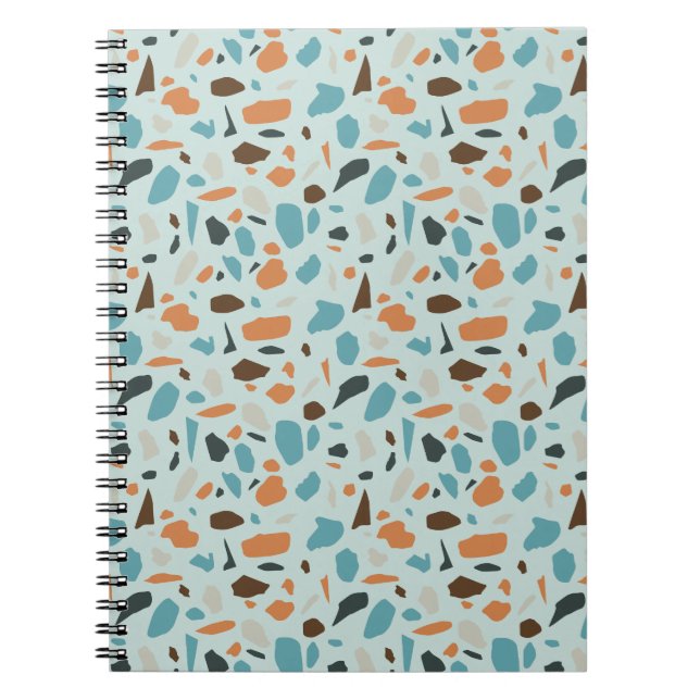 Caderno Espiral Padrão Terrazzo Azul (Frente)