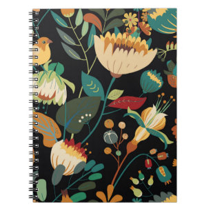 Caderno Espiral Padrão têxtil floral sem costura. Fantasia flora