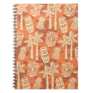 Caderno Espiral Padrão Tiki Moderno de Meados do Século Retro