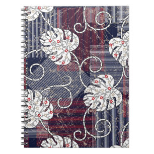 Caderno Espiral padrão tradicional de listras e folhas
