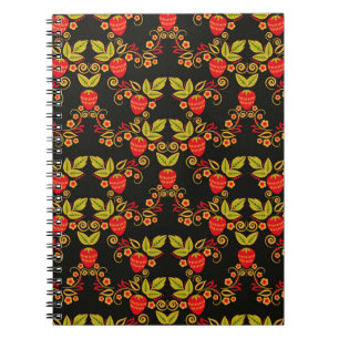 Caderno Espiral Padrão tradicional russo sem costura, com bagas