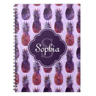 Caderno Espiral Padrão Trendy Watercolor Pineapple