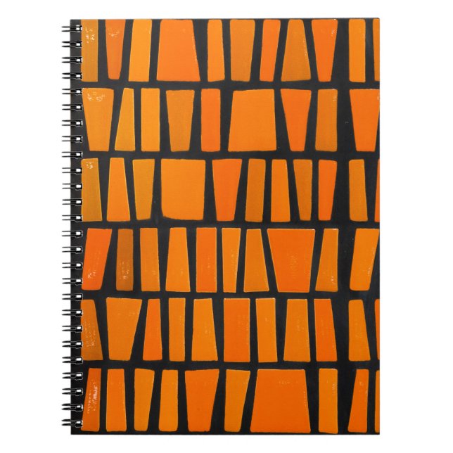 Caderno Espiral Padrão tribal africano laranja e preto (Frente)