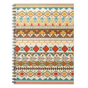 Caderno Espiral Padrão tribal asteca em faixas, ilustração de s