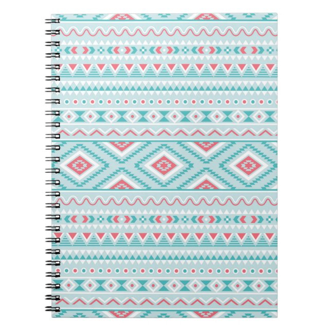 Caderno Espiral Padrão Tribal Aztec Teal e Rosa (Frente)