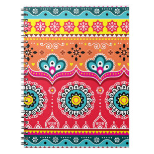 Caderno Espiral Padrão tribal colorido sem costura